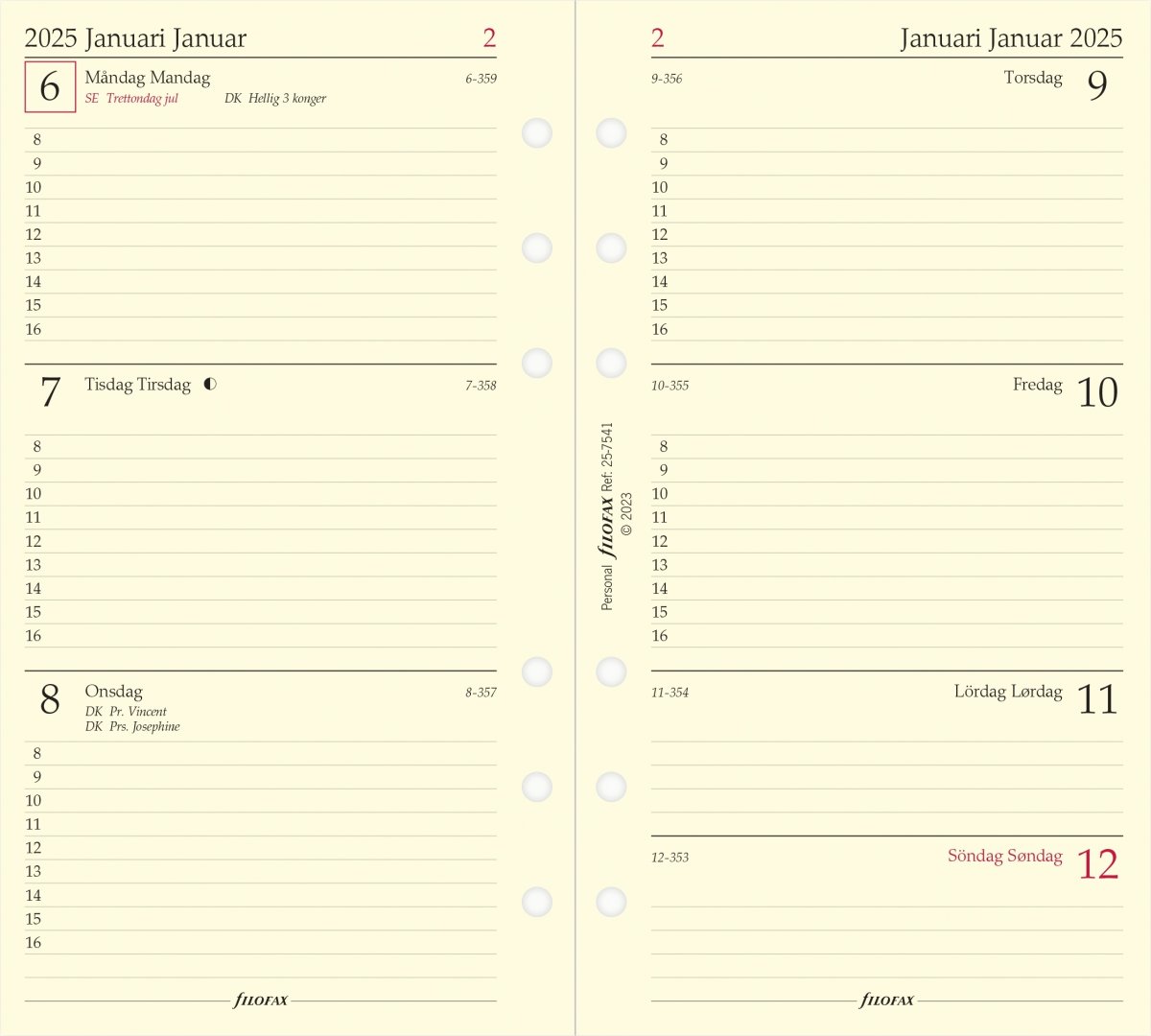 Filofax 2025 Refill | Personal | Årspakke