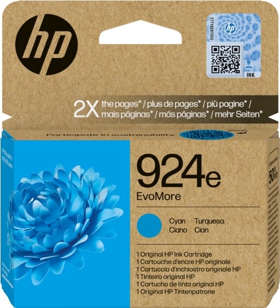 HP 924 e EvoMore Original blækpatron, Cyan