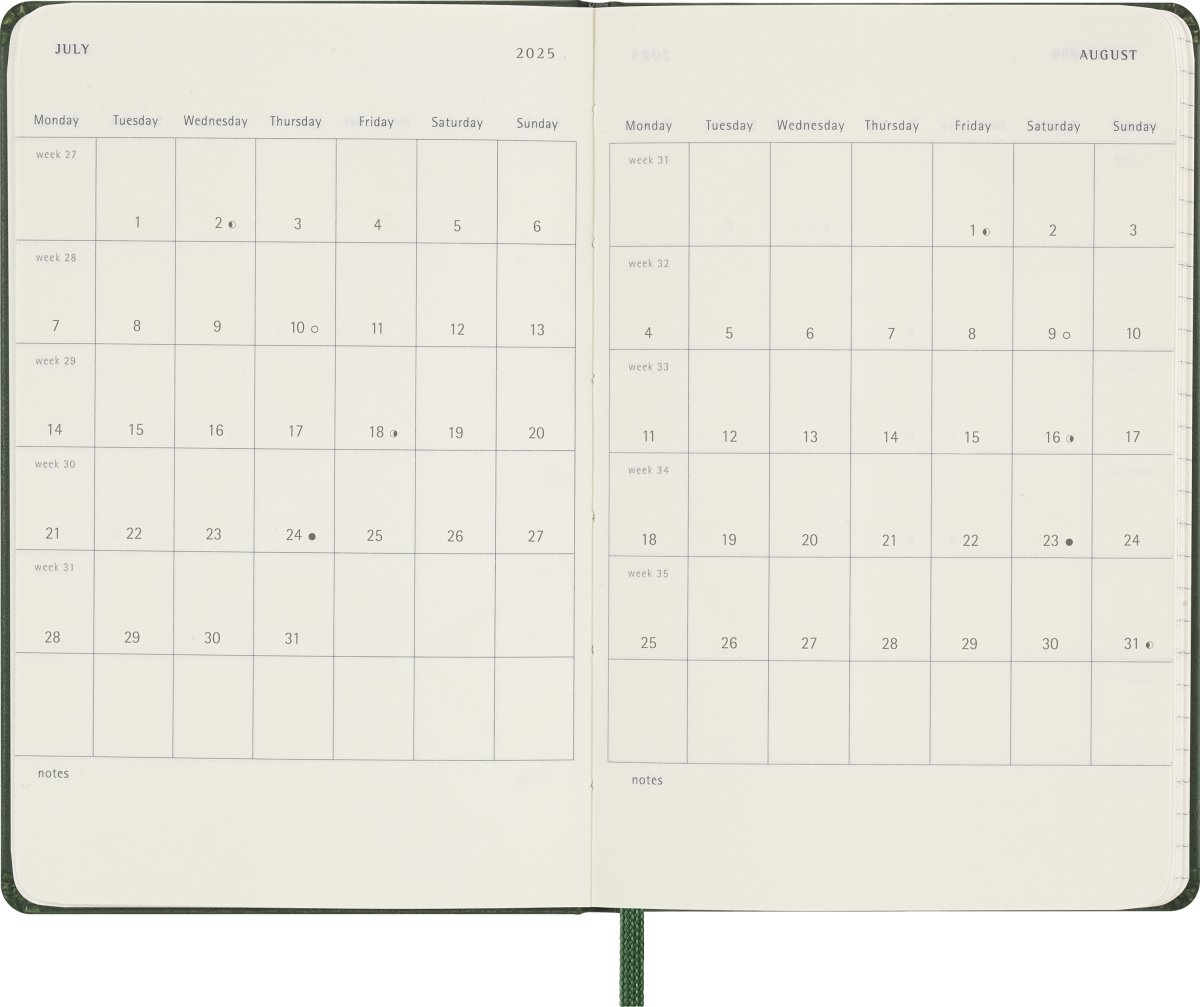 Moleskine 2025 Kalender | H | Uge | Poc. | Grøn