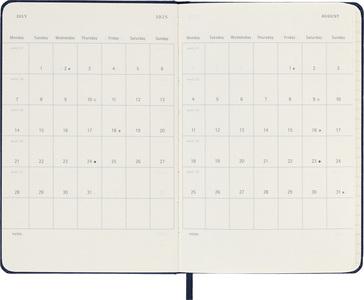 Moleskine 2025 Kalender | H | Uge | Poc. | Blå