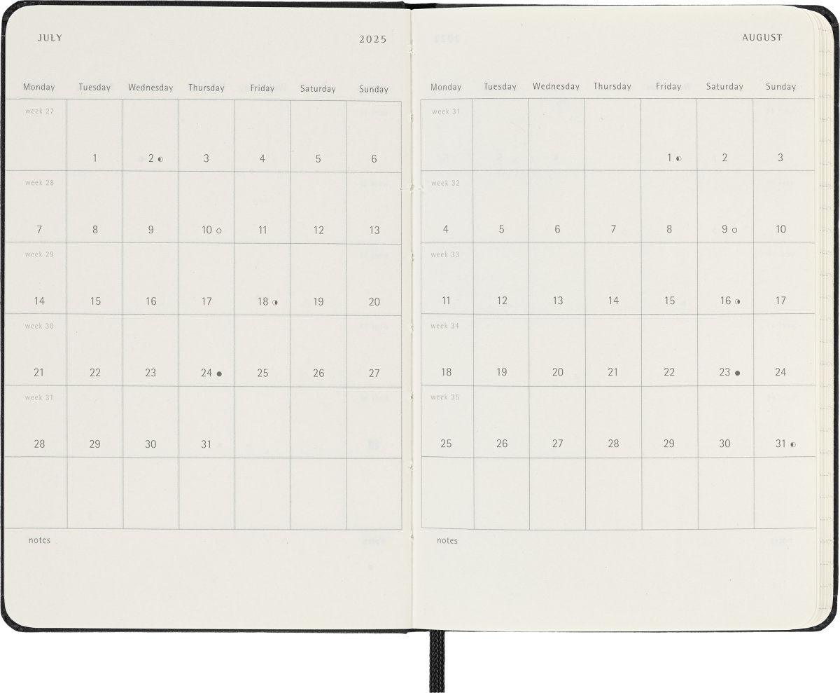 Moleskine 2025 Kalender | H | Uge h. | Poc. | Sort