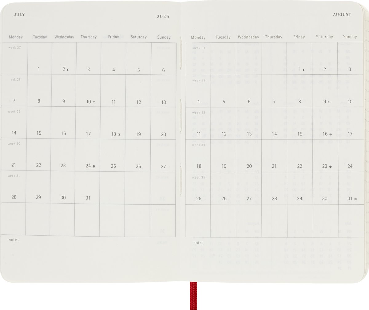 Moleskine 2025 Kalender | S | Uge | Poc. | Rød