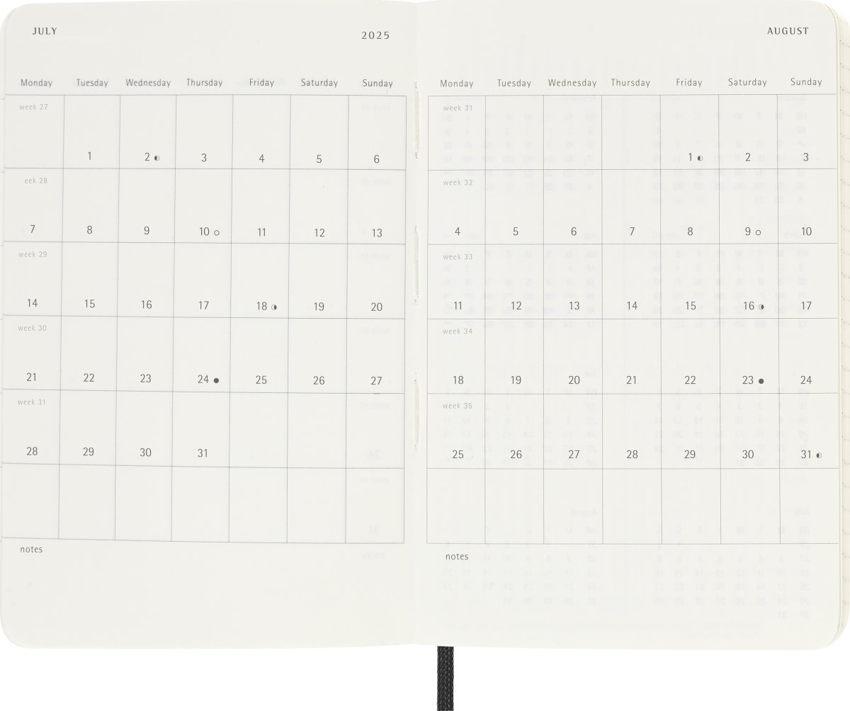 Moleskine 2025 Kalender | S | Uge | Poc. | Sort