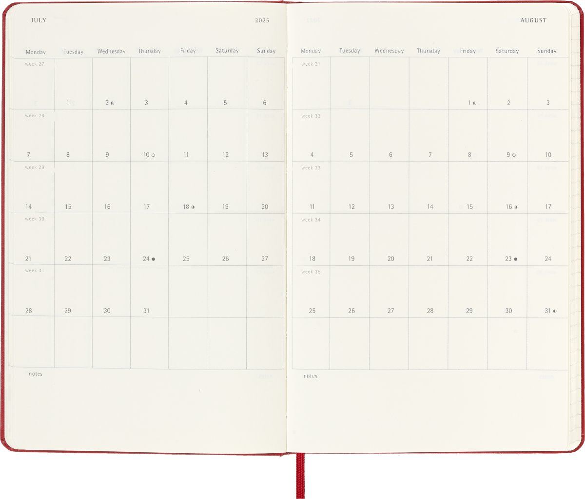 Moleskine 2025 Kalender | H | Uge | L | Rød