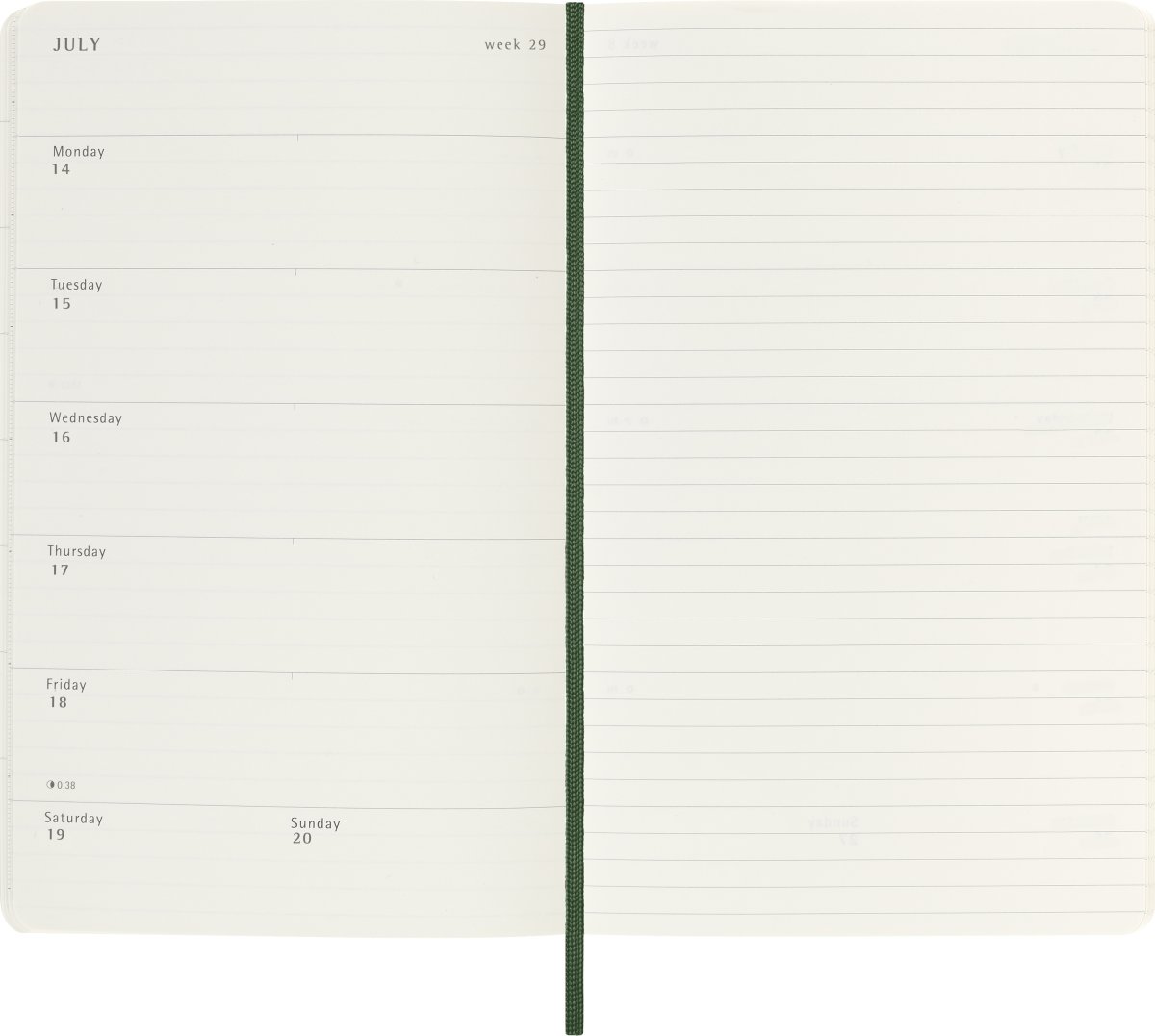 Moleskine 2025 Kalender | S | Uge | L | Grøn