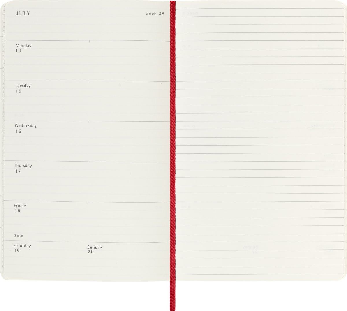 Moleskine 2025 Kalender | S | Uge | L | Rød