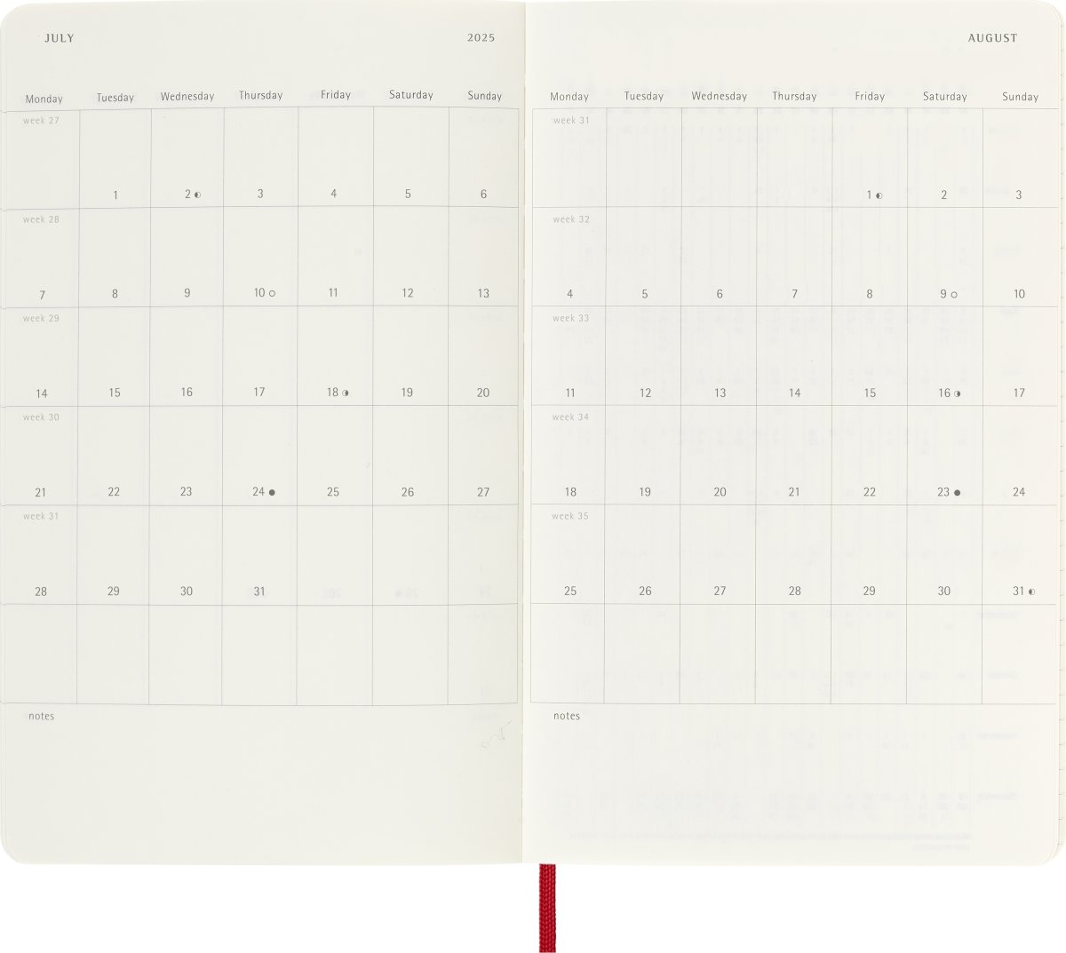 Moleskine 2025 Kalender | S | Uge | L | Rød