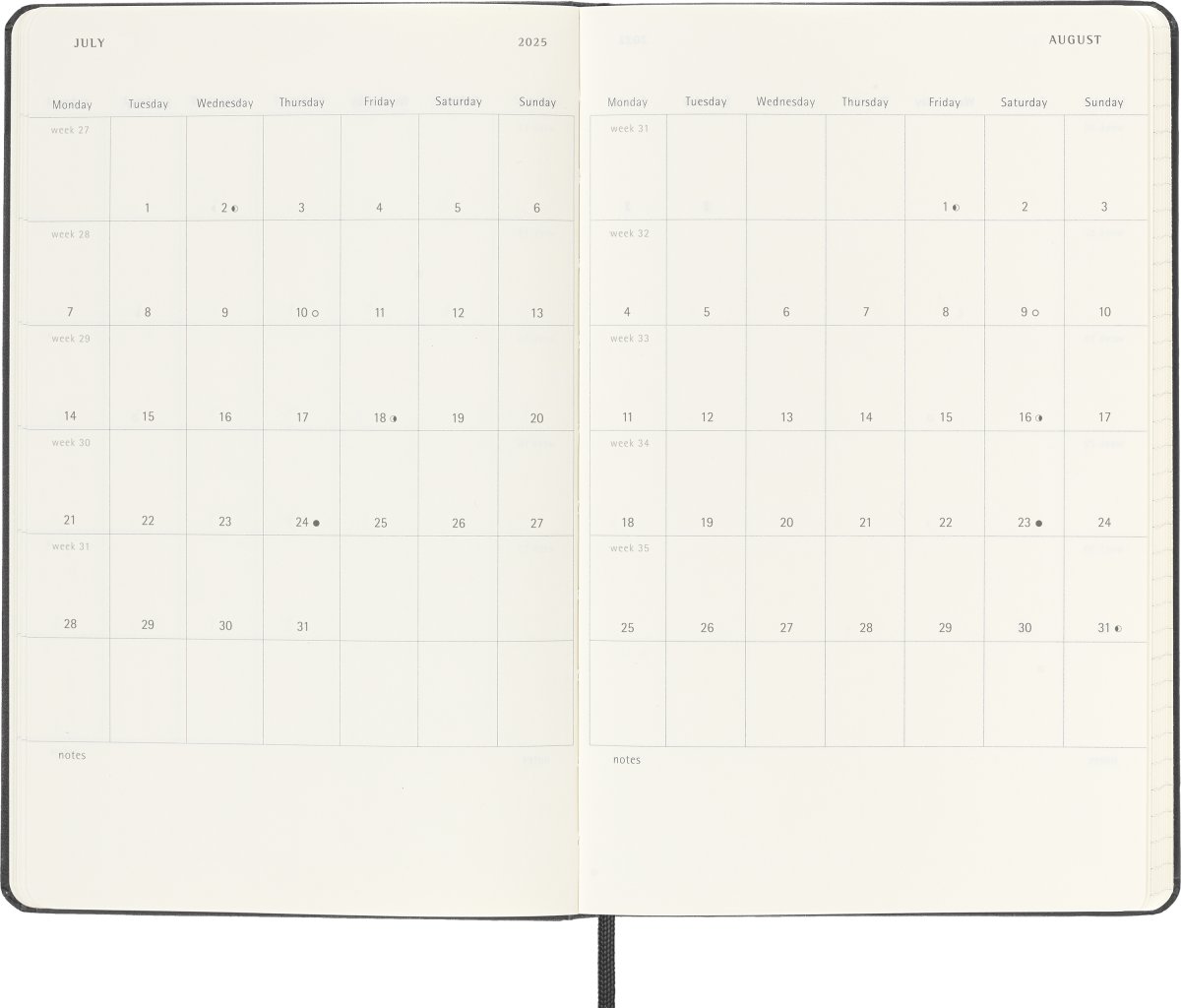 Moleskine 2025 Kalender | H | Uge v. | L | Sort