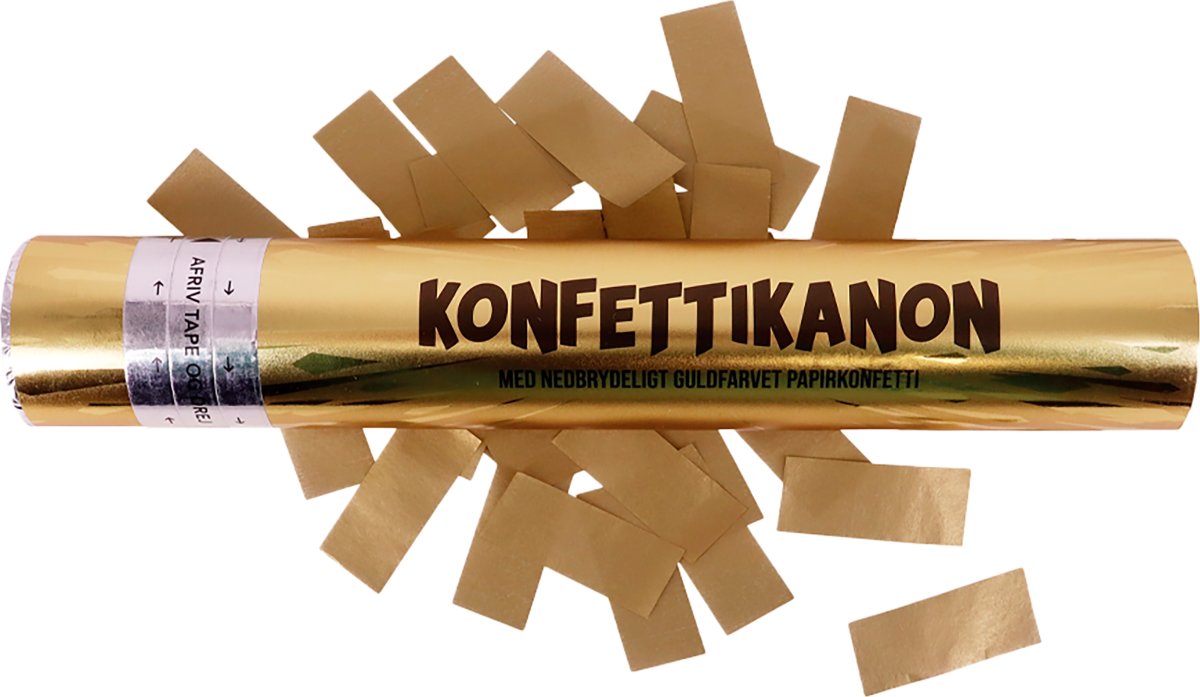 Konfettikanon, guld, 30x5 cm.