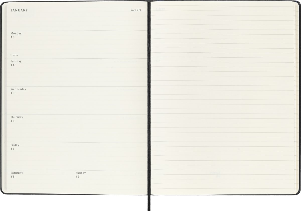 Moleskine 2025 Kalender | H | Uge | XL | Sort