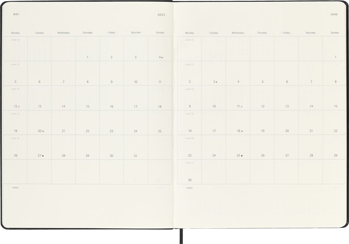 Moleskine 2025 Kalender | H | Uge | XL | Sort