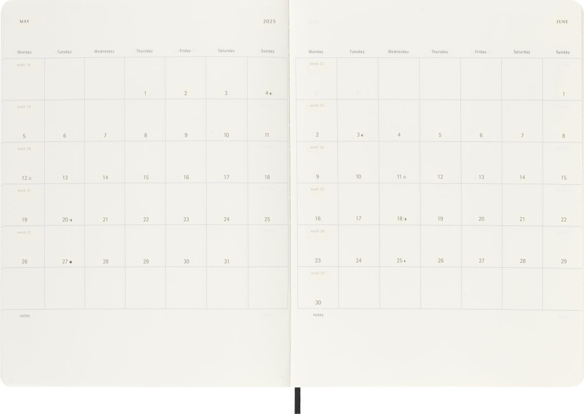 Moleskine 2025 Kalender | S | Uge | XL | Sort