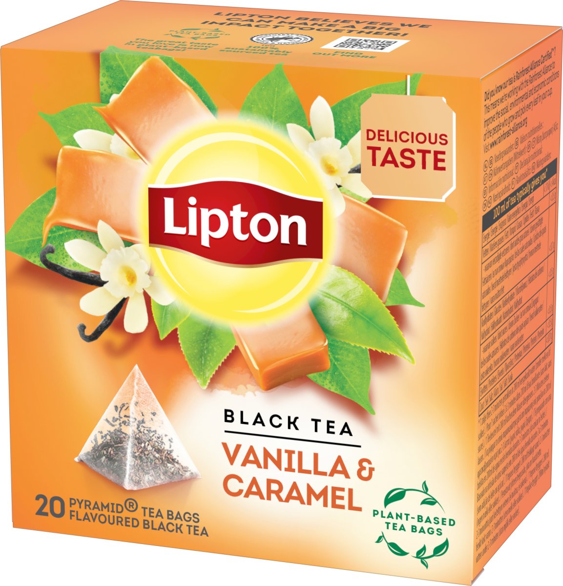 Lipton Sort te m. vanilje/karamel, 20 breve