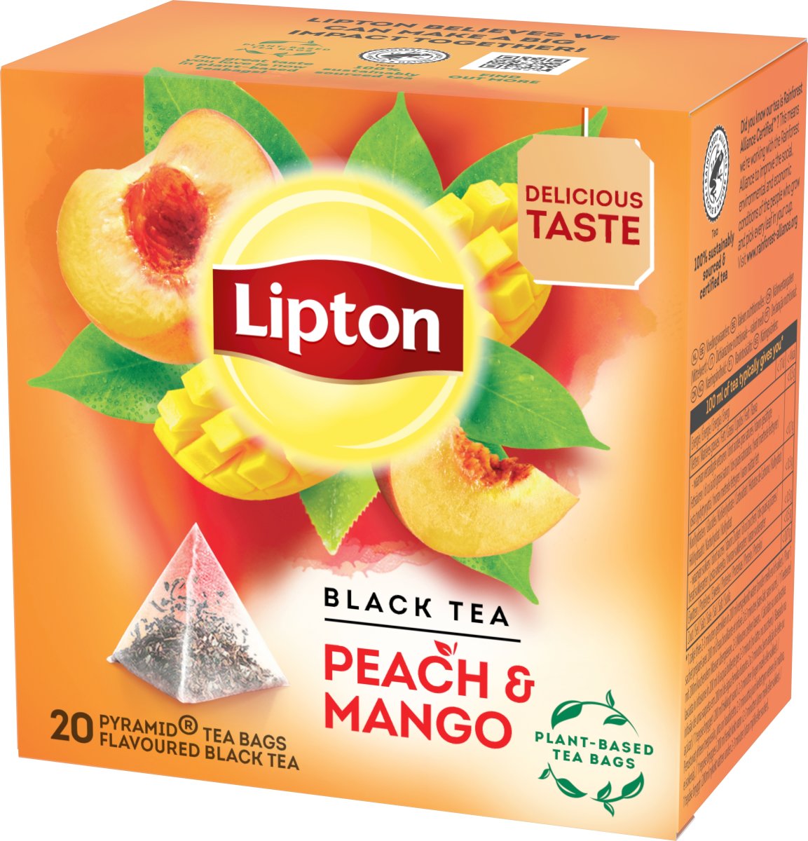 Lipton Sort te m. Peach/Mango, 20 breve
