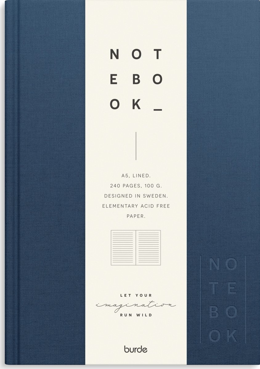 Burde Notesbog, tekstil, A5, linjeret, dark blue
