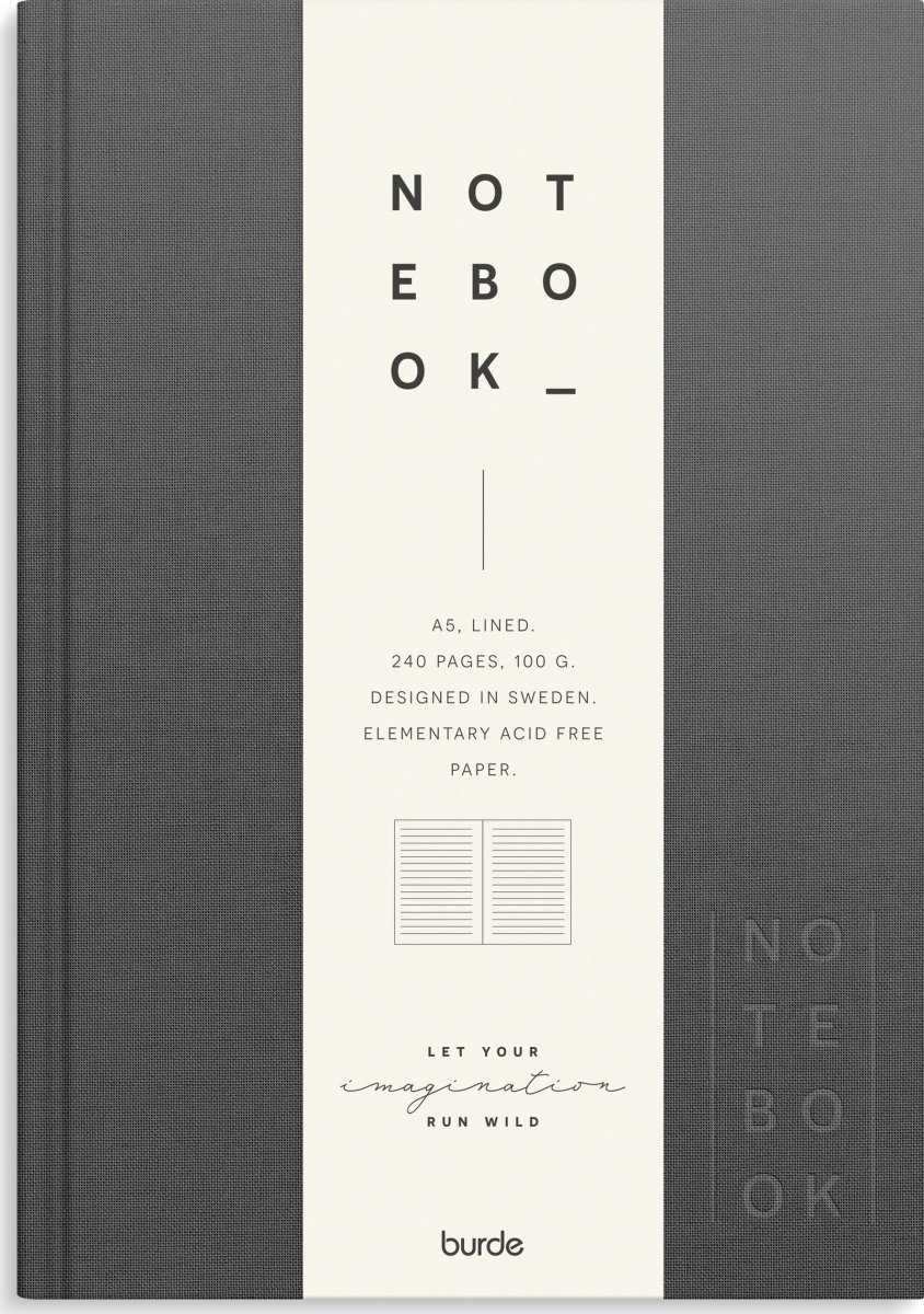 Burde Notesbog | Tekstil | A5 | Linj. | Mørkegrå