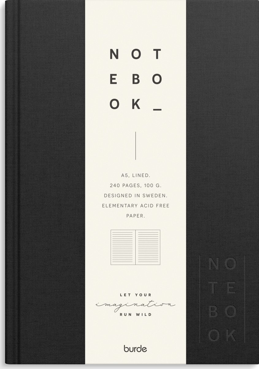 Burde Notesbog, tekstil, A5, linjeret, black