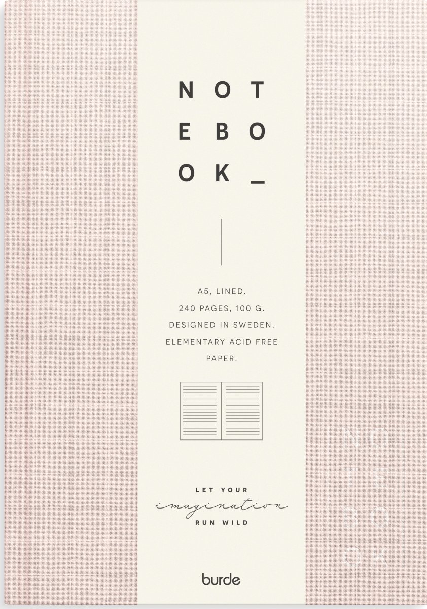 Burde Notesbog, tekstil, A5, linjeret, pink