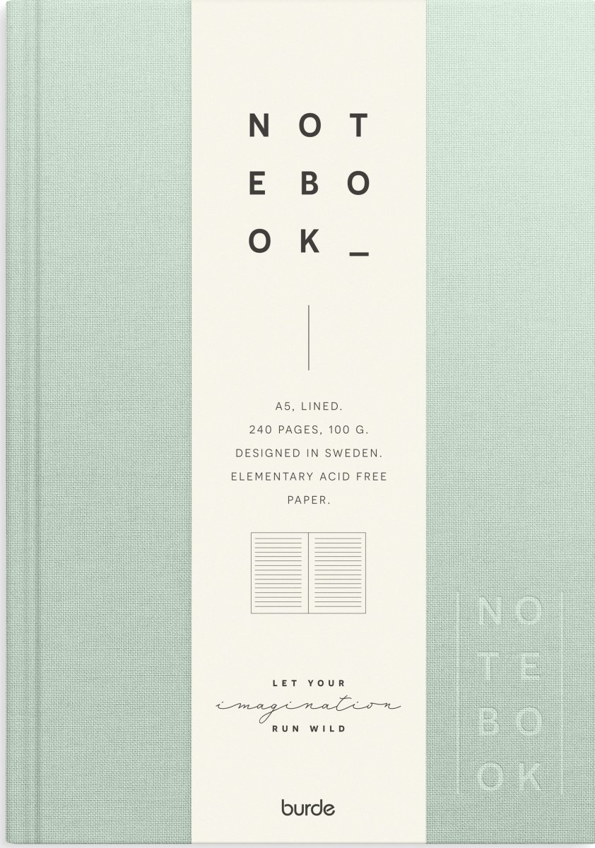 Burde Notesbog, tekstil, A5, linjeret, green