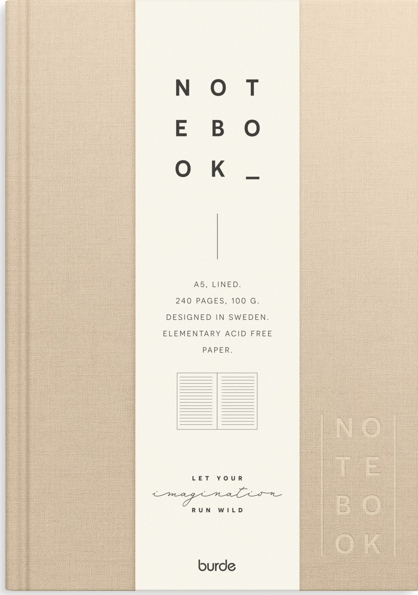 Burde Notesbog, tekstil, A5, linjeret, beige