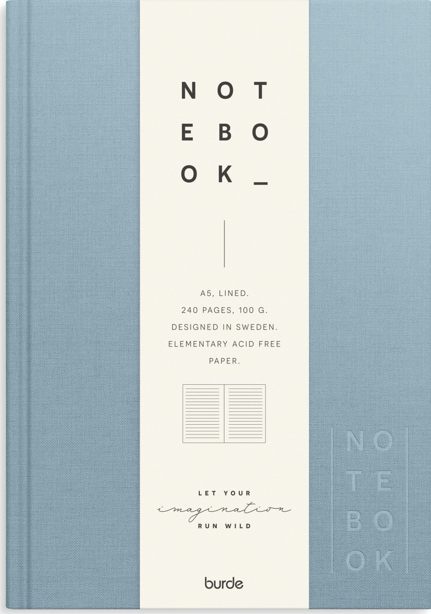 Burde Notesbog, tekstil, A5, linjeret, light blue