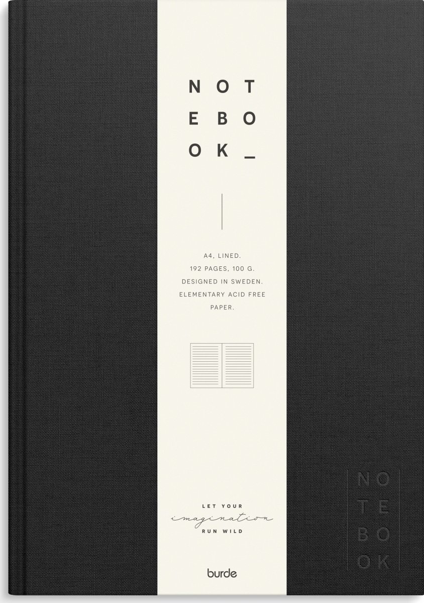 Burde Notesbog, tekstil, A4, linjeret, black