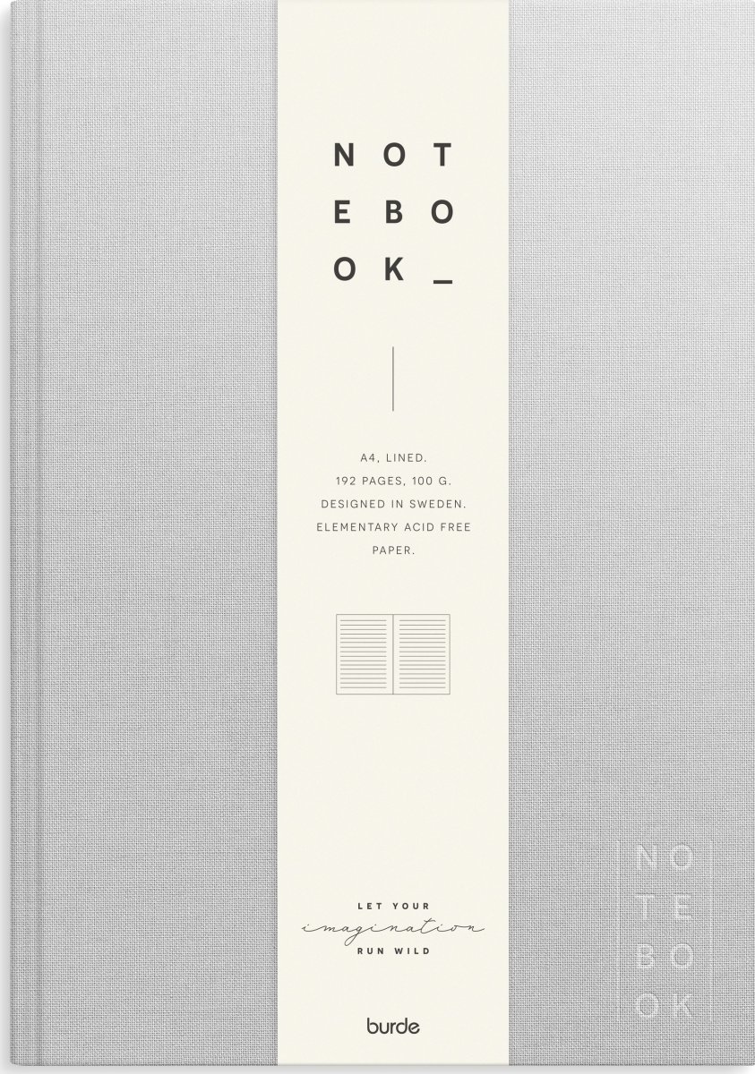 Burde Notesbog, tekstil, A4, linjeret, light grey