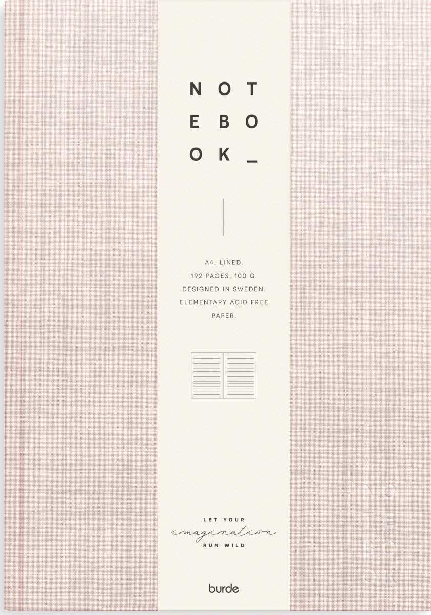Burde Notesbog, tekstil, A4, linjeret, pink