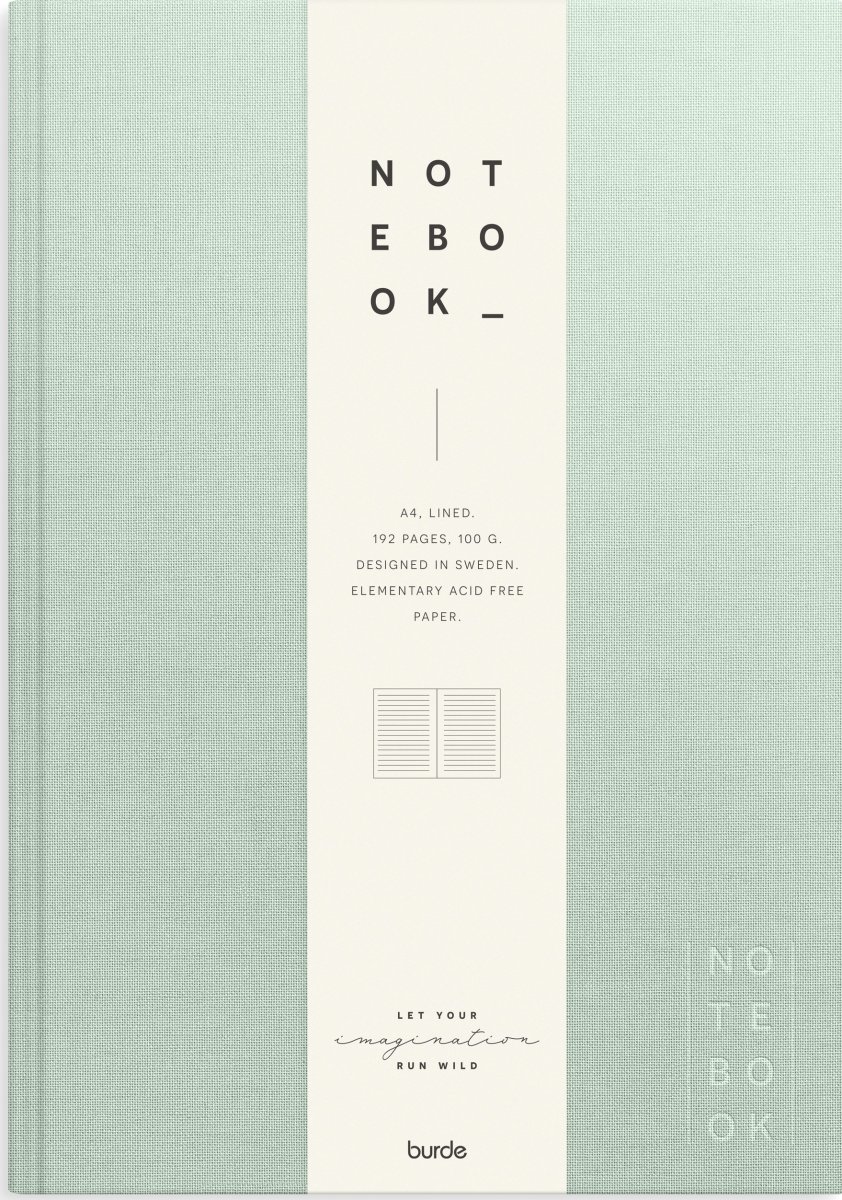 Burde Notesbog, tekstil, A4, linjeret, green
