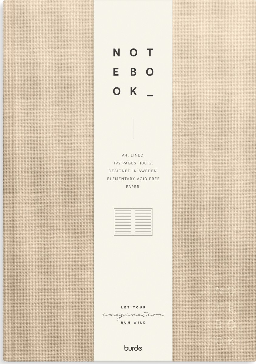 Burde Notesbog, tekstil, A4, linjeret, beige