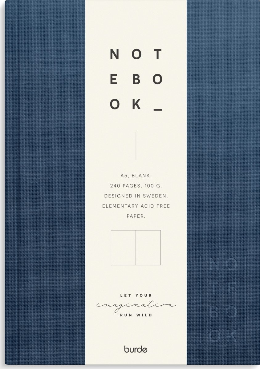 Burde Notesbog, tekstil, A5, blank, dark blue