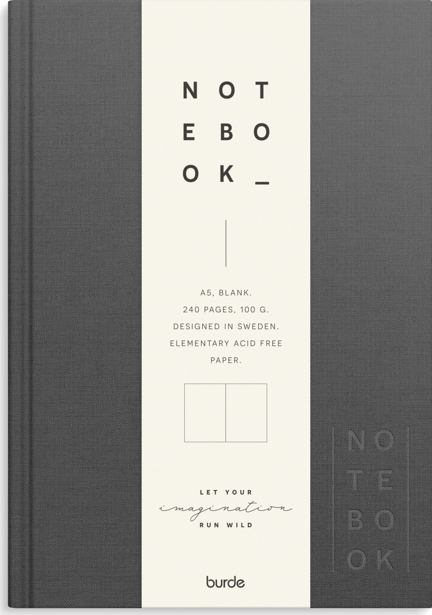 Burde Notesbog, tekstil, A5, blank, dark grey