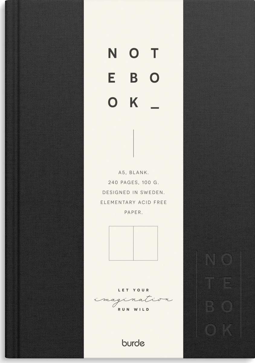 Burde Notesbog | Tekstil | A5 | Blank | Sort