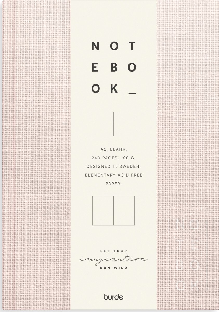 Burde Notesbog, tekstil, A5, blank, pink