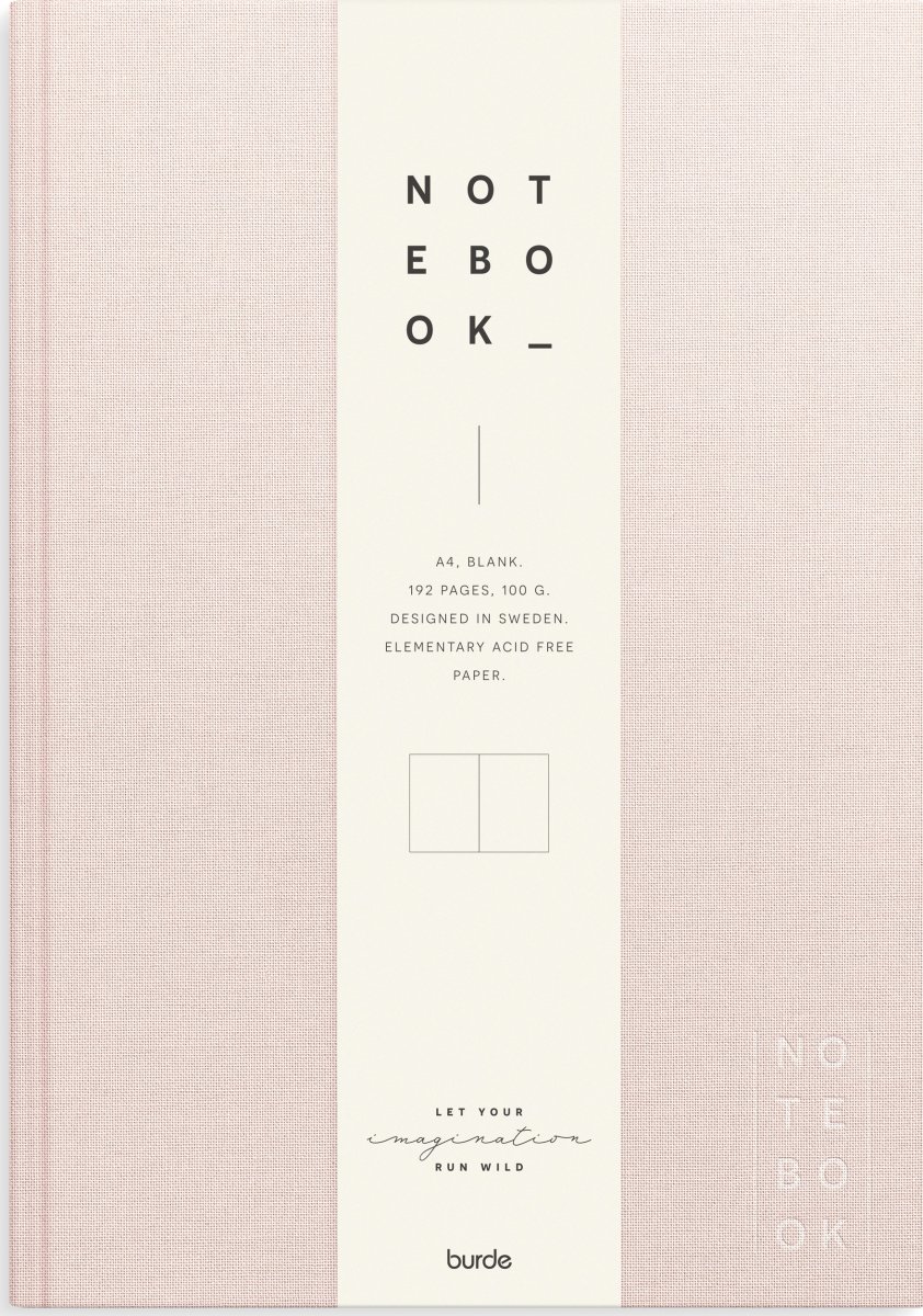 Burde Notesbog, tekstil, A4, blank, pink