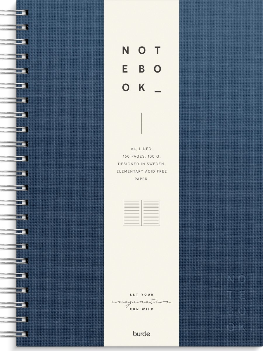 Burde Notesbog, tekstil, A4, linjeret, dark blue