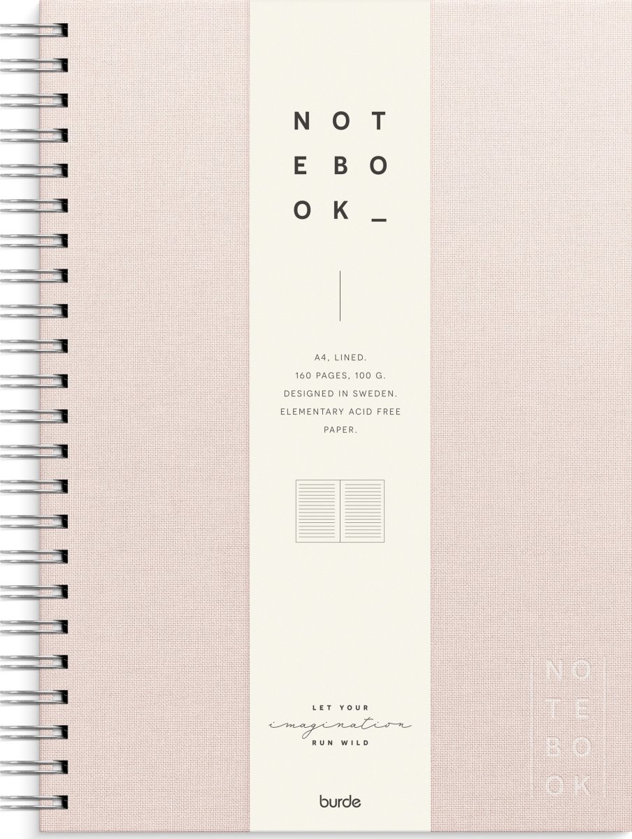 Burde Notesbog, tekstil, A4, linjeret, pink