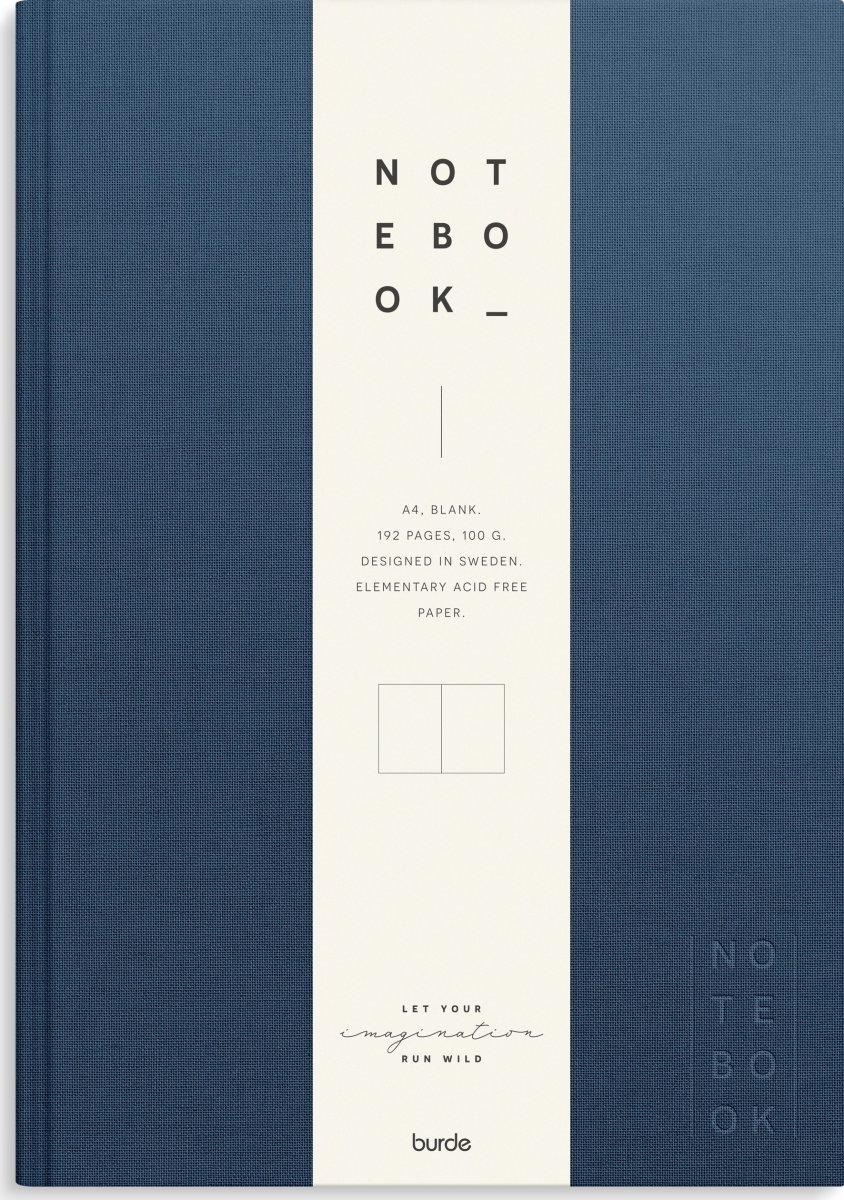Burde Notesbog, tekstil, A4, blank, dark blue