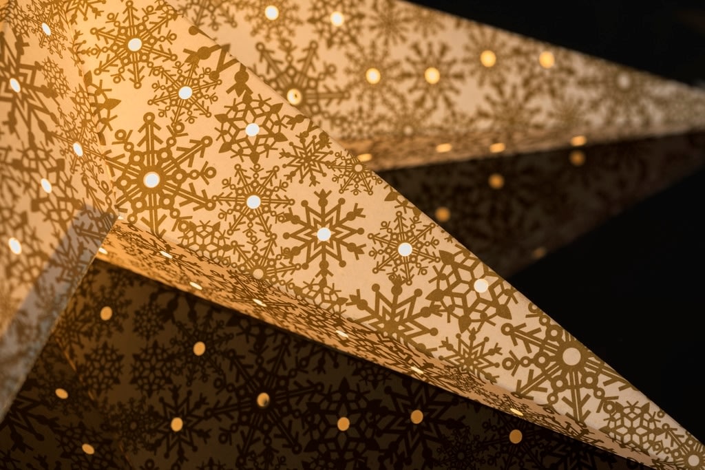 Papirstjerne, Hængende, Mønster, Ø60, Guld