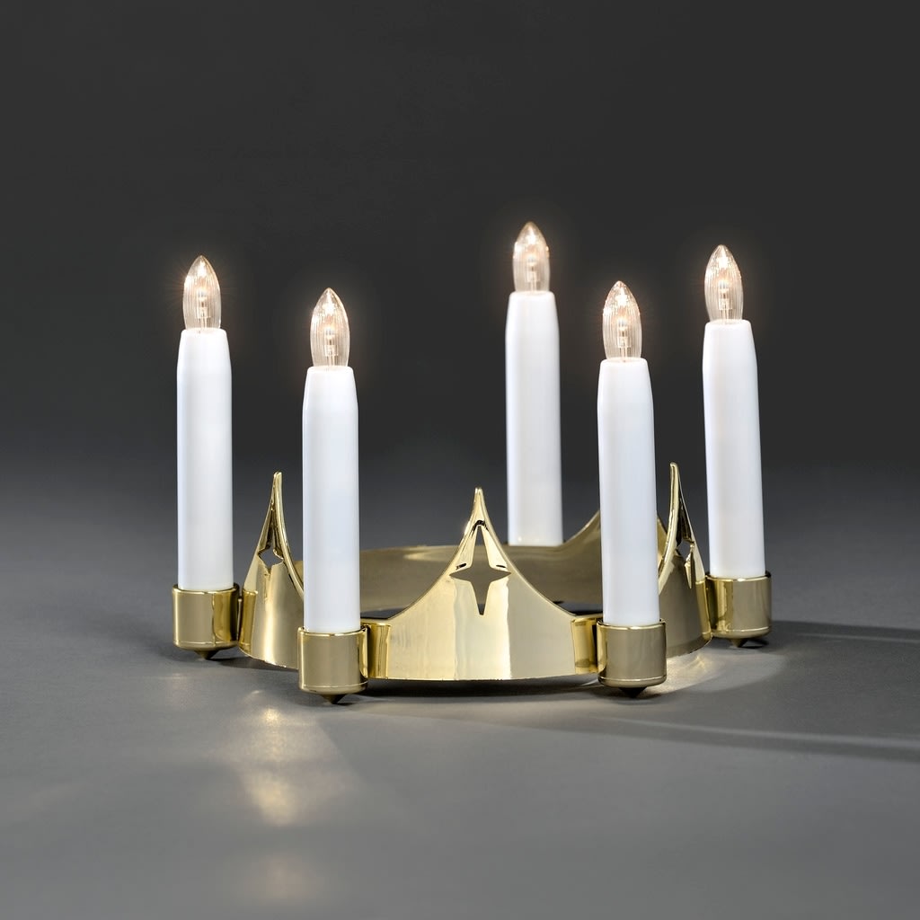 Luciakrone, 5 LED lys, Guld