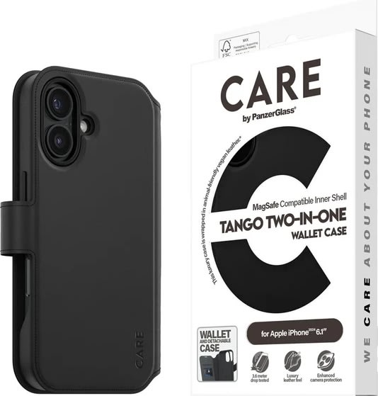 CARE iPhone 16 Case to i en cover m. pung, sort