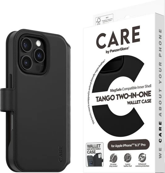 CARE iPhone 16 Pro to i en cover m. pung, sort