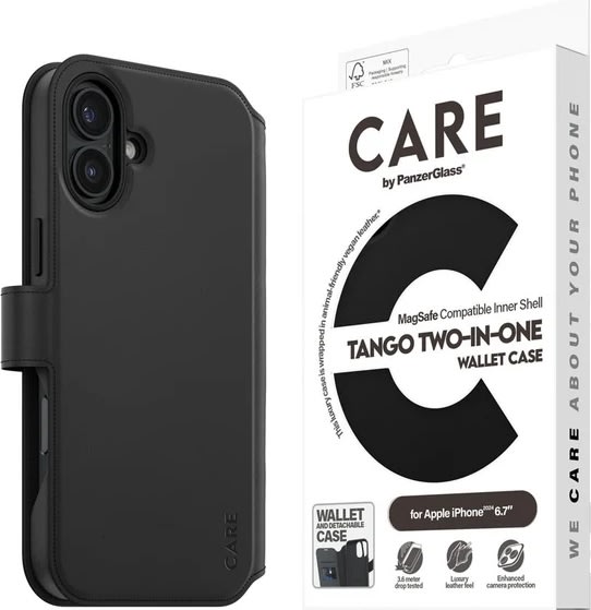 CARE iPhone 16 plus to i en cover m. pung, sort