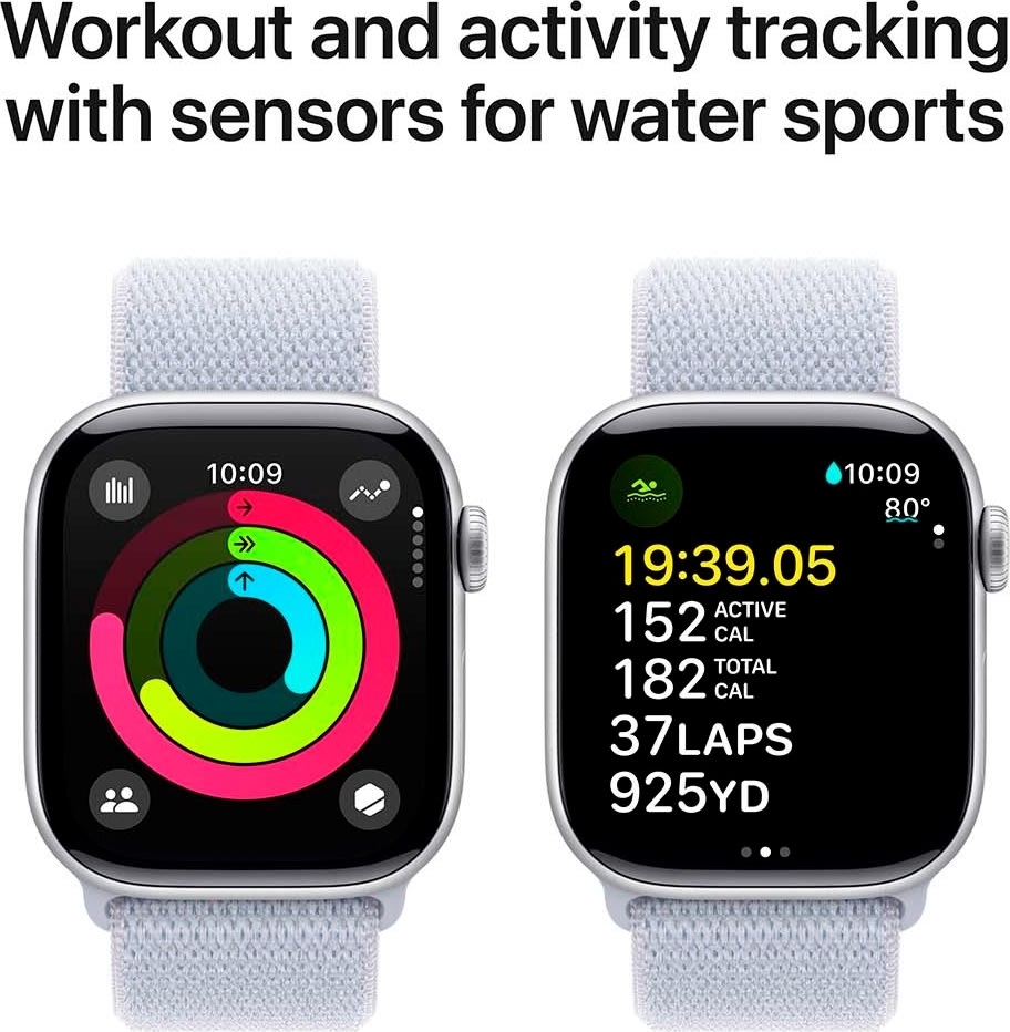 Apple Watch Series 10 GPS, 42mm, sølv, sport loop