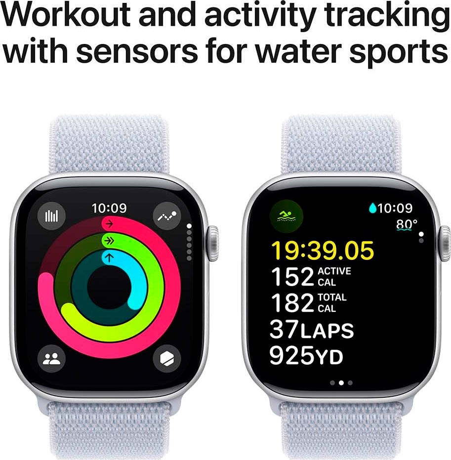 Apple Watch Series 10 GPS, 46mm, sølv, sport loop