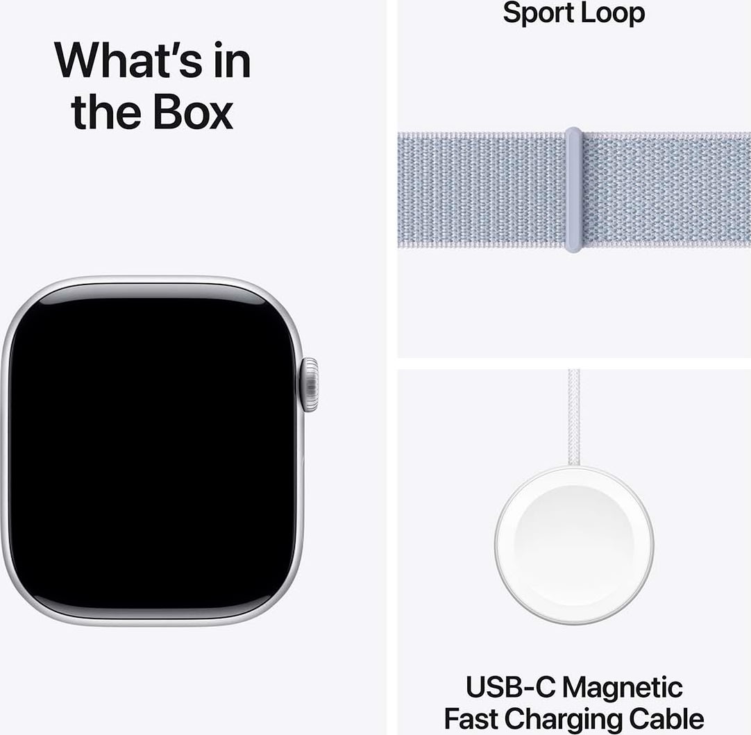 Apple Watch Series 10 GPS, 46mm, sølv, sport loop