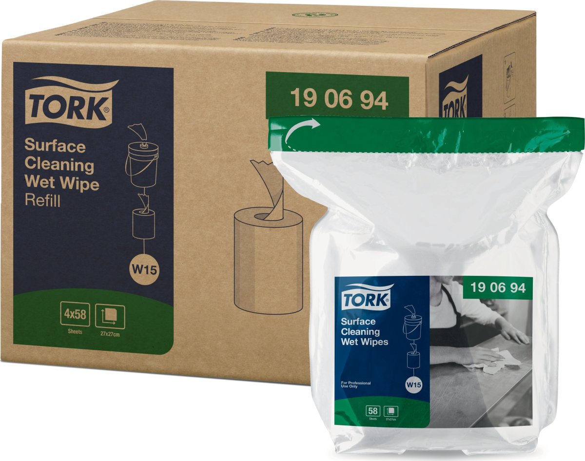 Tork W15 Wet Wipes Overflade, Refill, 58 ark