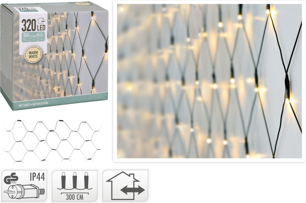 Lysnet m/320 LED, 150x300 cm, varm hvid