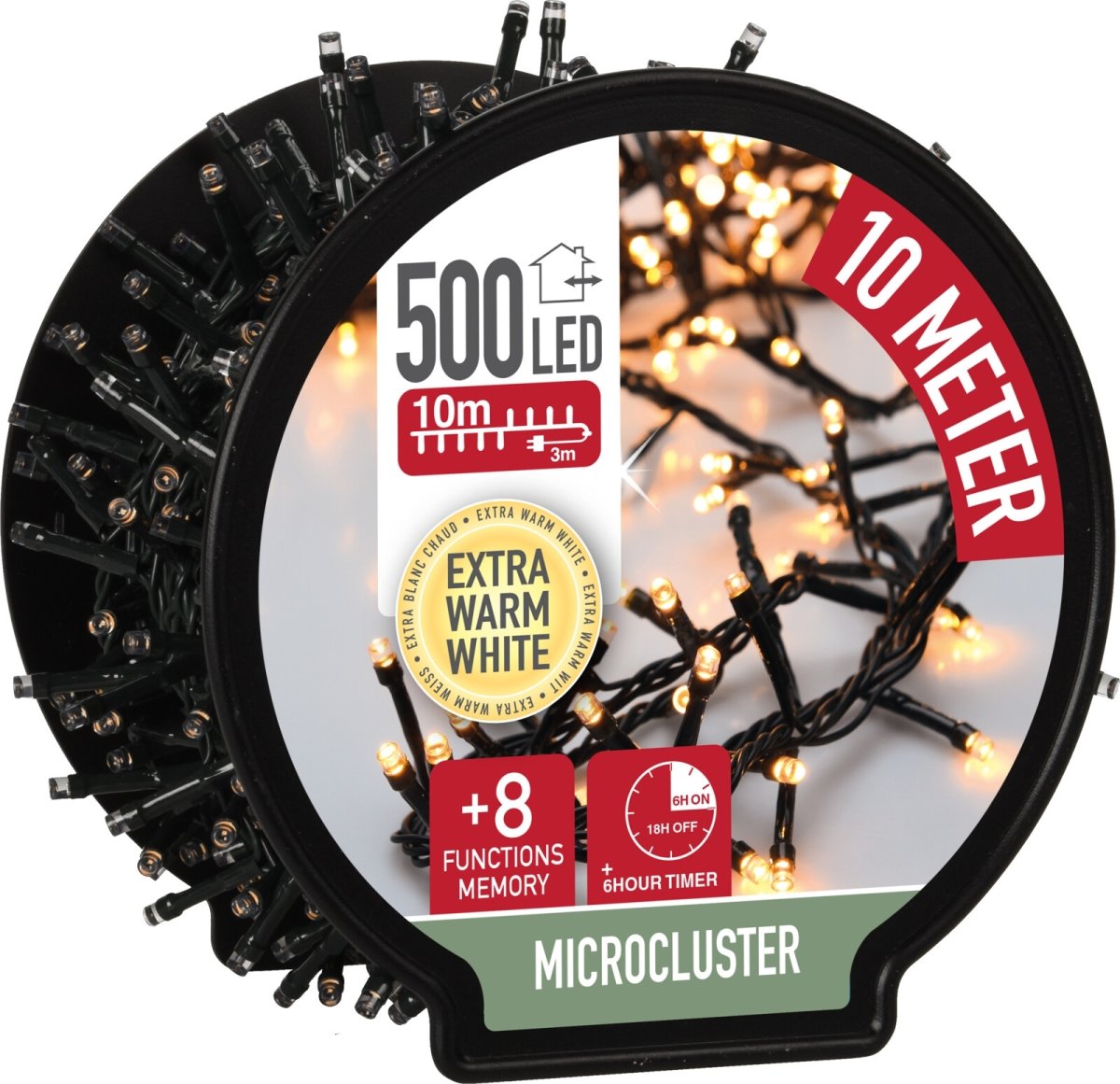 Lyskæde m/kabelrulle 500 Mikro LED, 10M, varm hvid