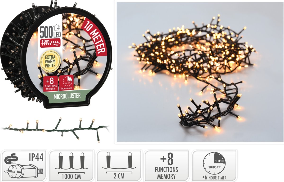 Lyskæde m/kabelrulle 500 Mikro LED, 10M, varm hvid